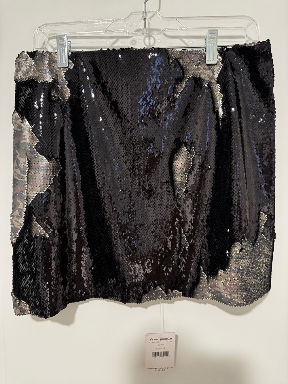 Free People Black & Silver Reversible Sequin Mini Skirt